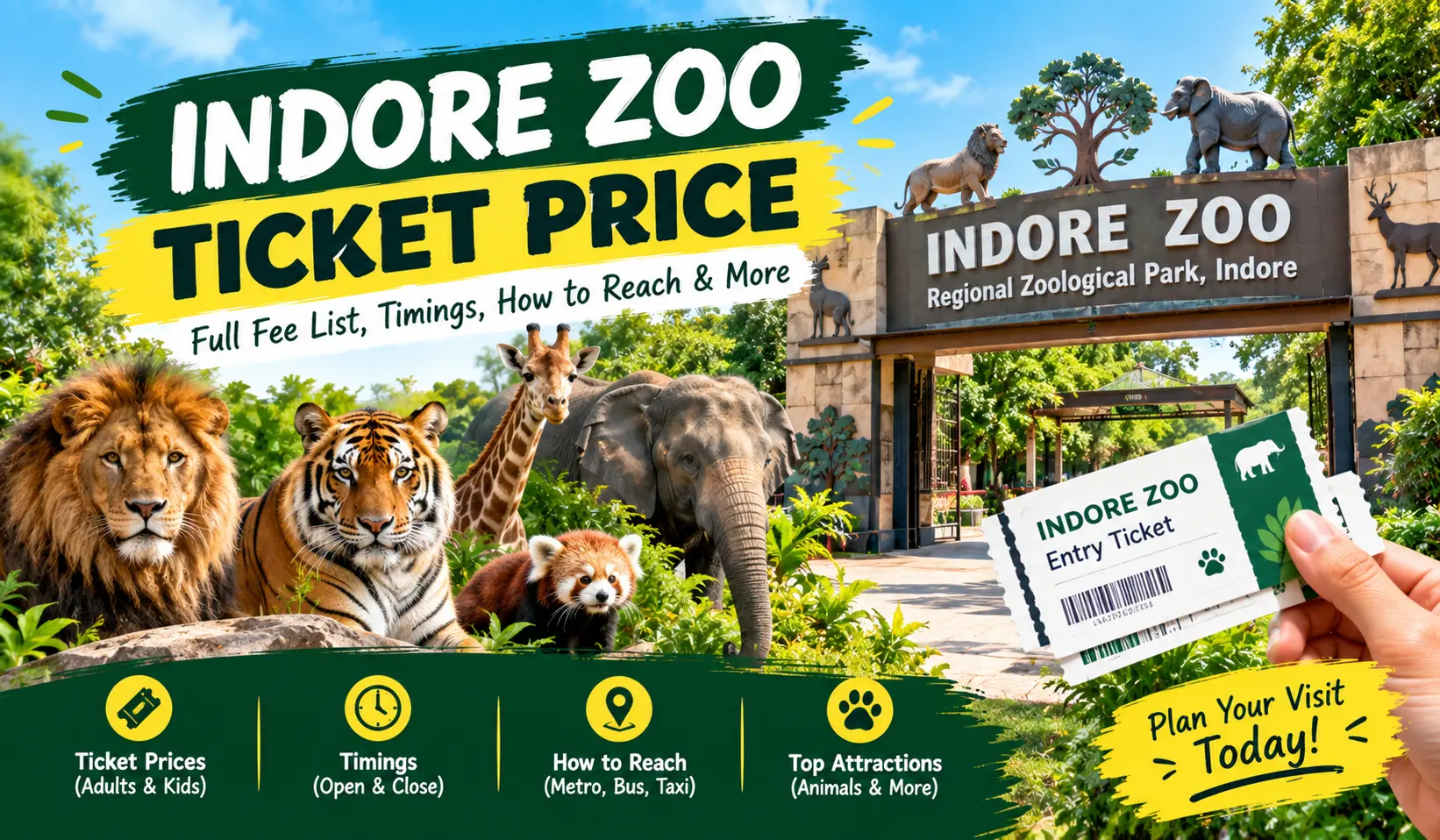 Indore Zoo ticket price 2026 with Kamla Nehru Prani Sangrahalaya entrance and wildlife enclosures