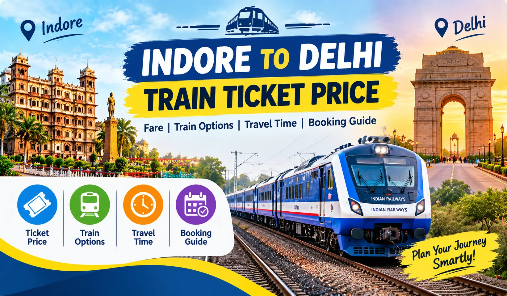 Indore to Delhi train ticket price 2026 with train fare and timetable information