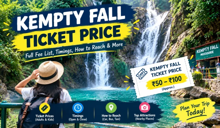 Kempty Fall ticket price 2026 with Kempty Falls waterfall and ropeway in Mussoorie