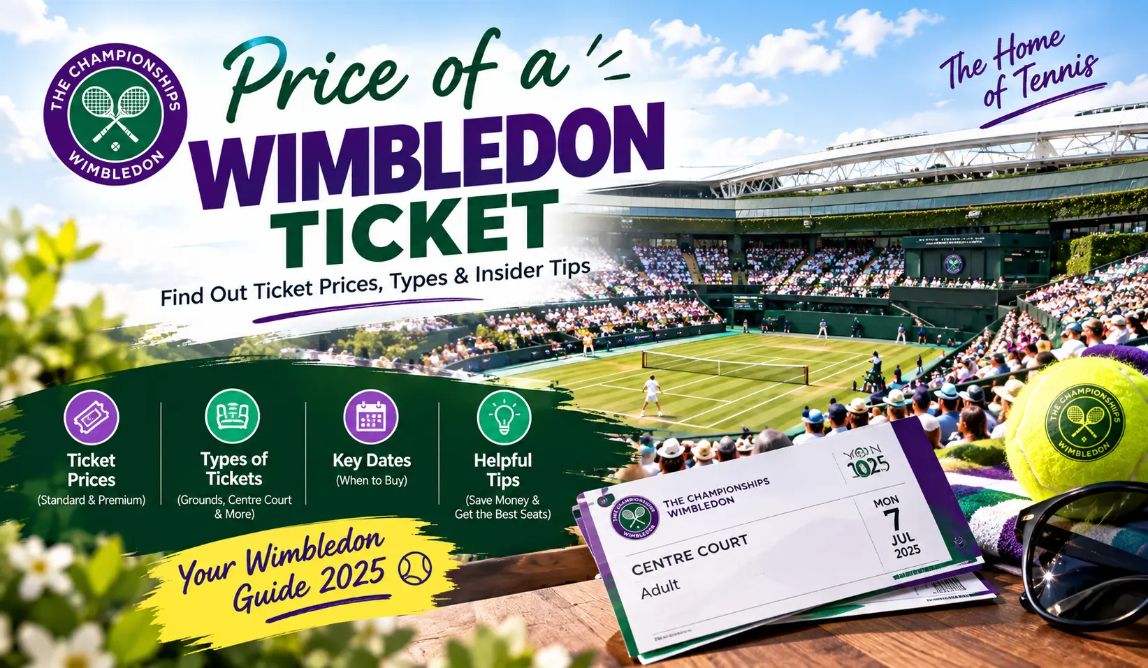 Price of a Wimbledon ticket 2026 at Centre Court and Grounds Pass