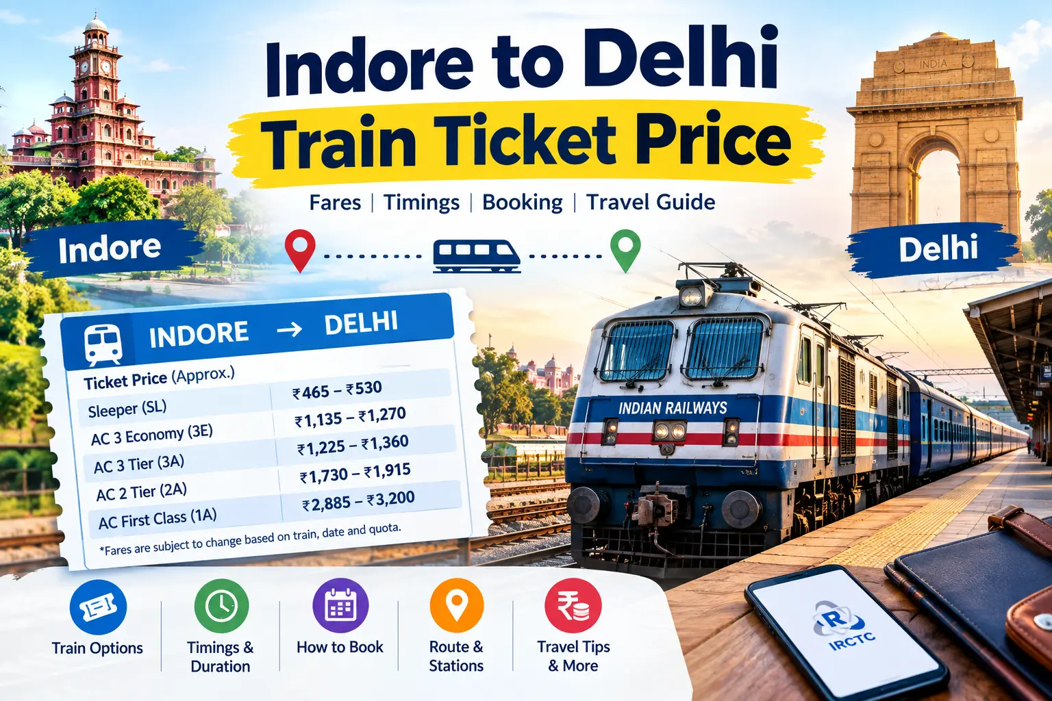 indore to delhi train ticket price​